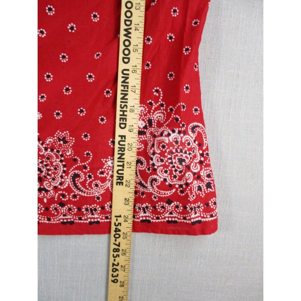 Talbots Red Floral Boho Blouse 3/4 Sleeve Tassel Tie Neck Small Cotton Womens To - Picture 4 of 8